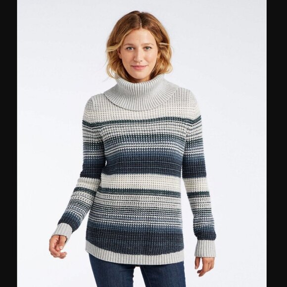 L.L. BEAN SZ XL Women's Cotton/Merino Wool Blend Long Striped Pullover Sweater - Picture 1 of 10